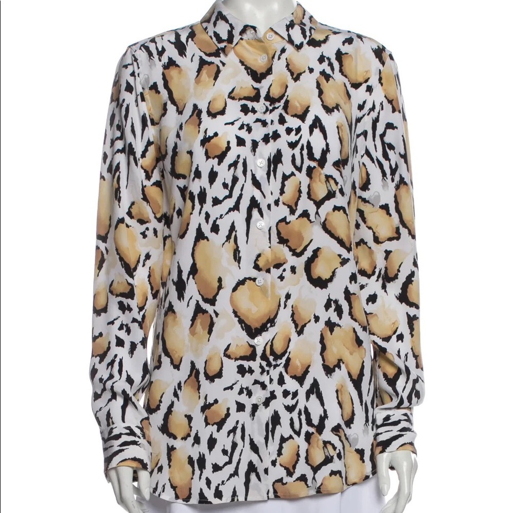 Equipment Silk Animal Print Button Down Blouse